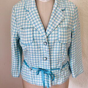 Old Navy Large LG Retro coat jacket Hounds tooth Blue White Mod 60s 70s 80s work